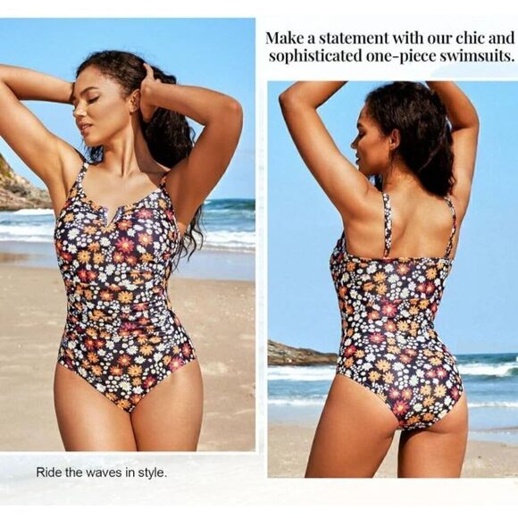 JASAMBAC Size L Womens One Piece Swimsuit Tummy Control Slimming Bathing Suits V - Picture 6 of 6